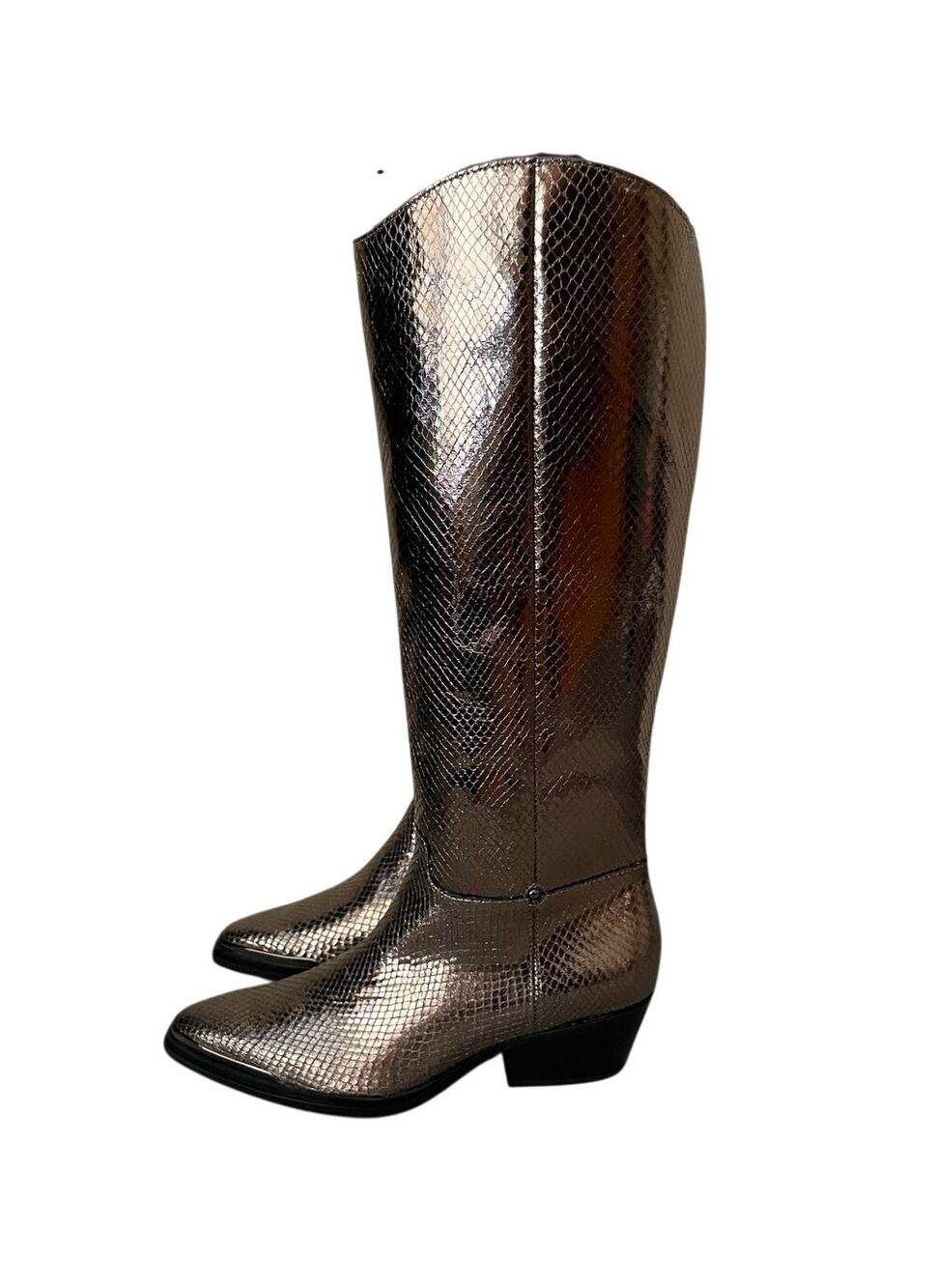 New Franco Sarto Womens Size 7.5 Billie Pewter Snake Western Knee High Boots